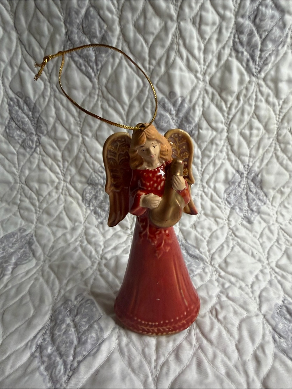 Red Angel Musician Ornament with Gold Wings